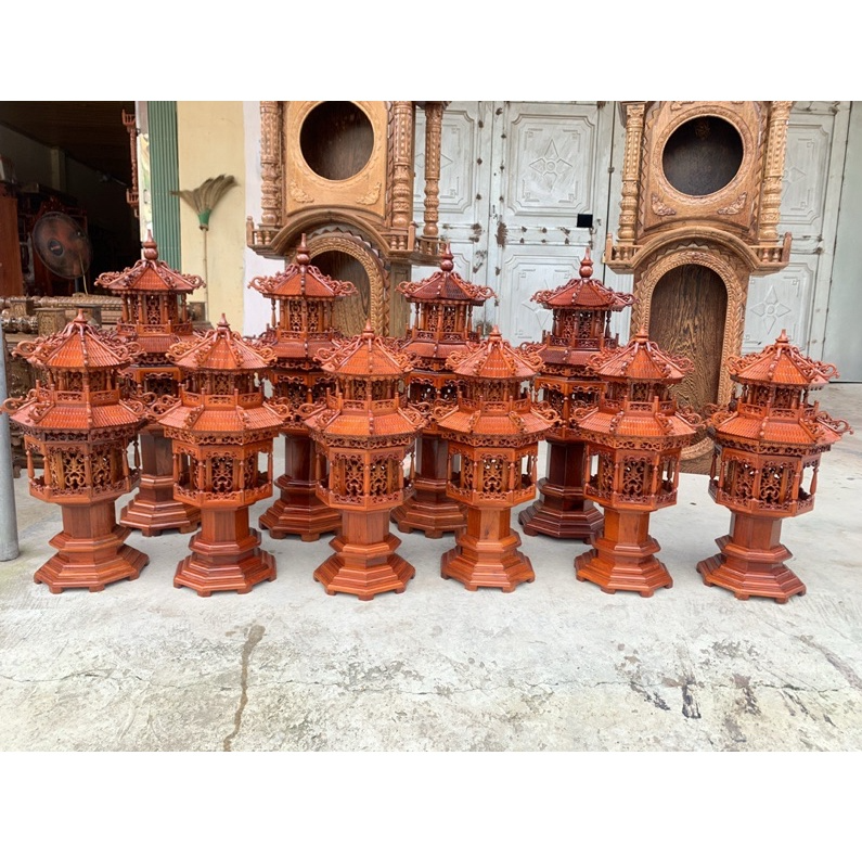 Đèn thờ gỗ trắc 1m mái ống
